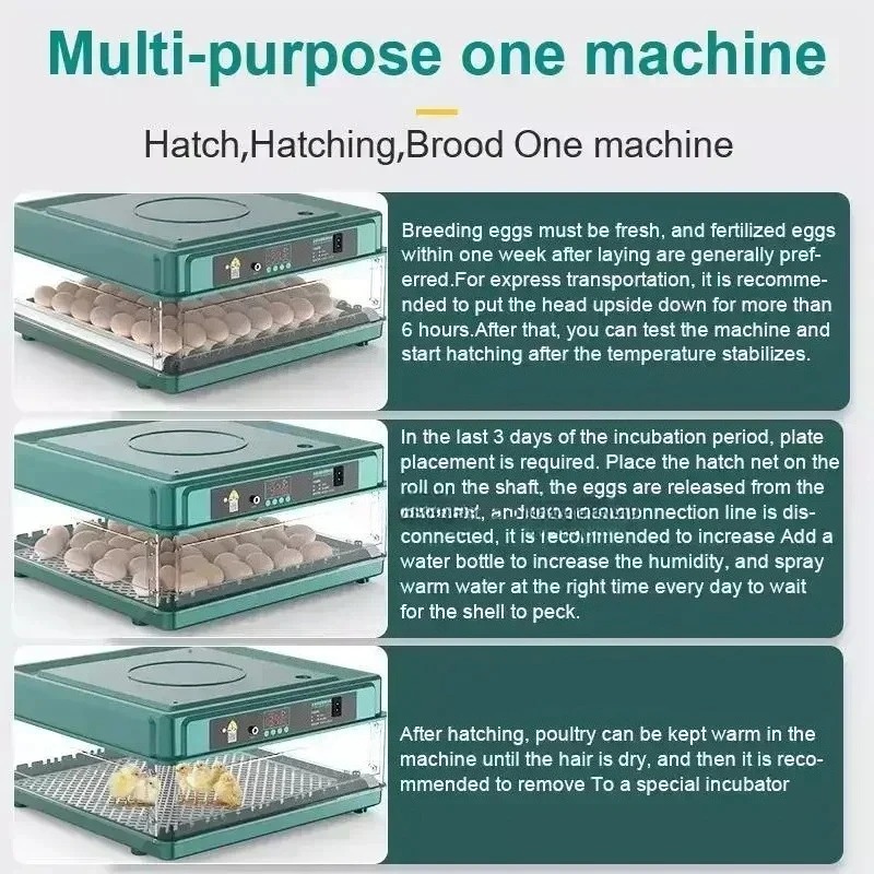 64 Eggs  Double Power Full Automatic Incubator Intelligent Electric Incubator Automatic Egg-turning Chicken, Duck, Goose, Pigeon, Peacock And Parrot Egg Incubator