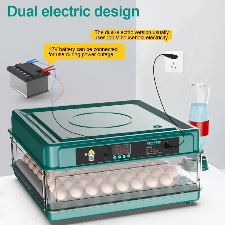 64 Eggs  Double Power Full Automatic Incubator Intelligent Electric Incubator Automatic Egg-turning Chicken, Duck, Goose, Pigeon, Peacock And Parrot Egg Incubator