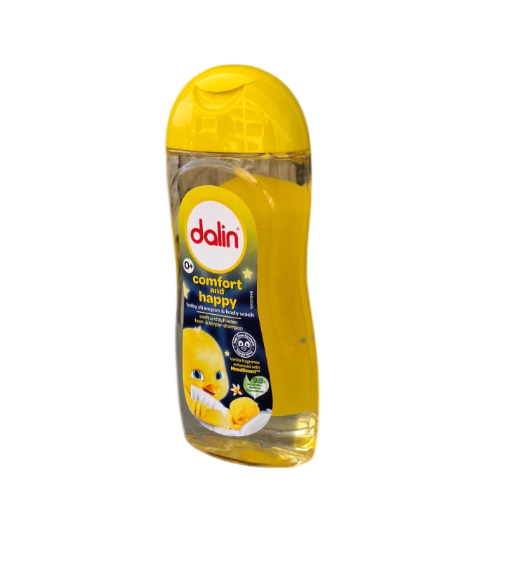 Dalin Comfort & Happy Baby Shampoo & Body Wash 200ml with Vanilla fragrance enhanced with MoodScent.