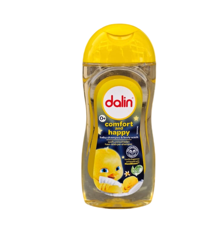 Dalin Comfort & Happy Baby Shampoo & Body Wash 200ml with Vanilla fragrance enhanced with MoodScent.