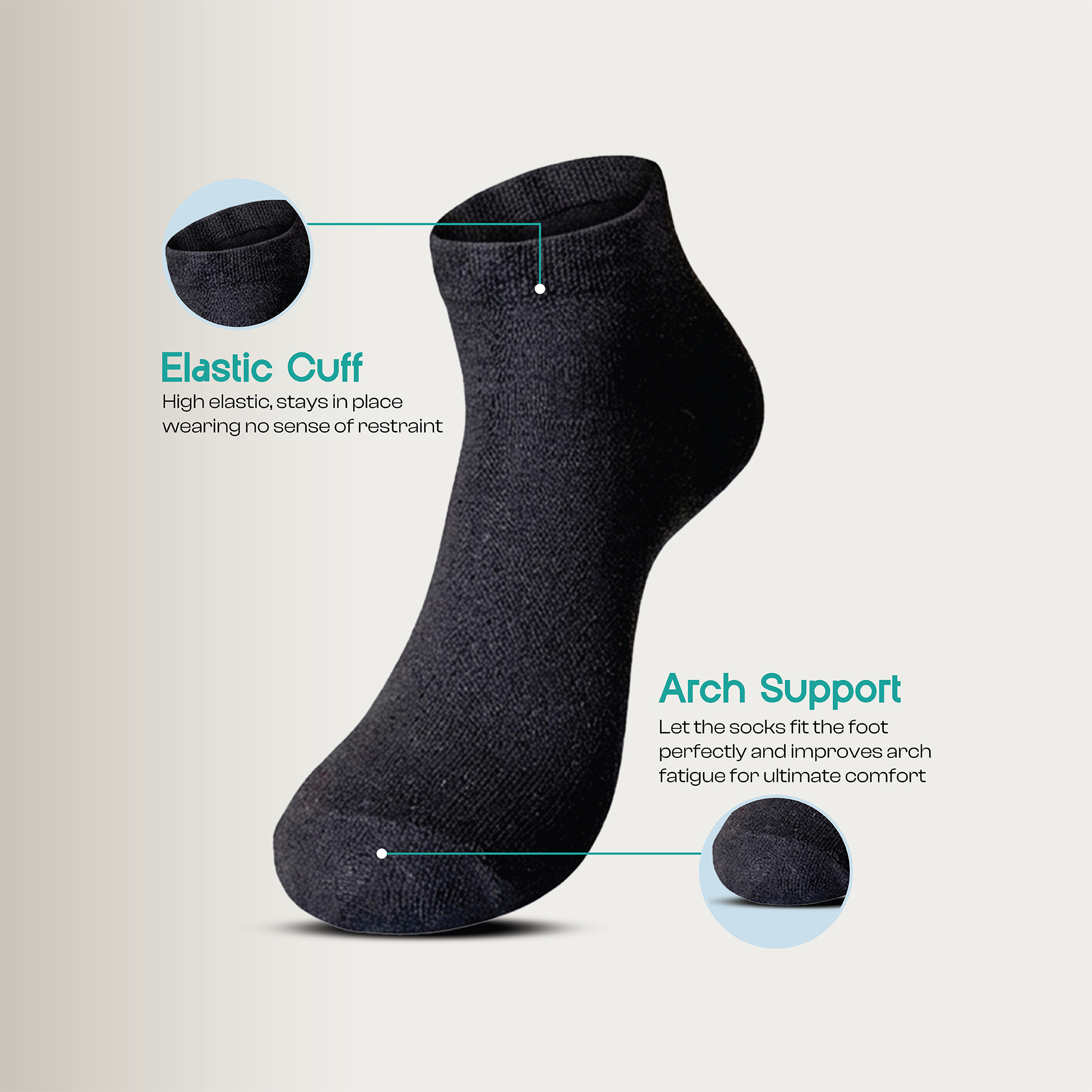 6 Pairs Men & Women Cotton Ankle Socks, Moloca – Comfortable Breathable,Men & Women Clothes casual socks- Black