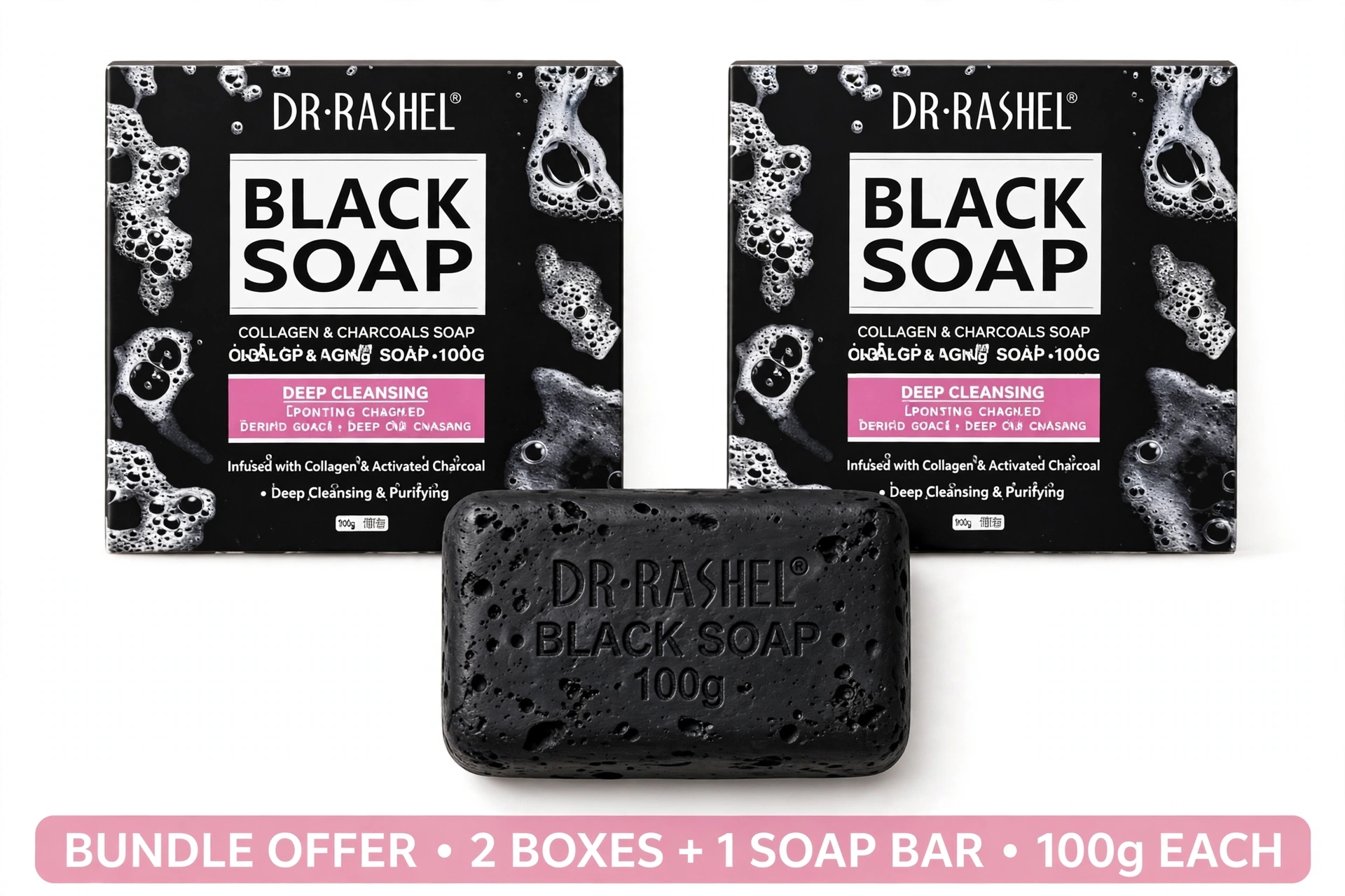 2pcs Best offer bundle DR RASHEL Black Soap collagen & charcoal soap,- Ance&pre cleansing  soap.