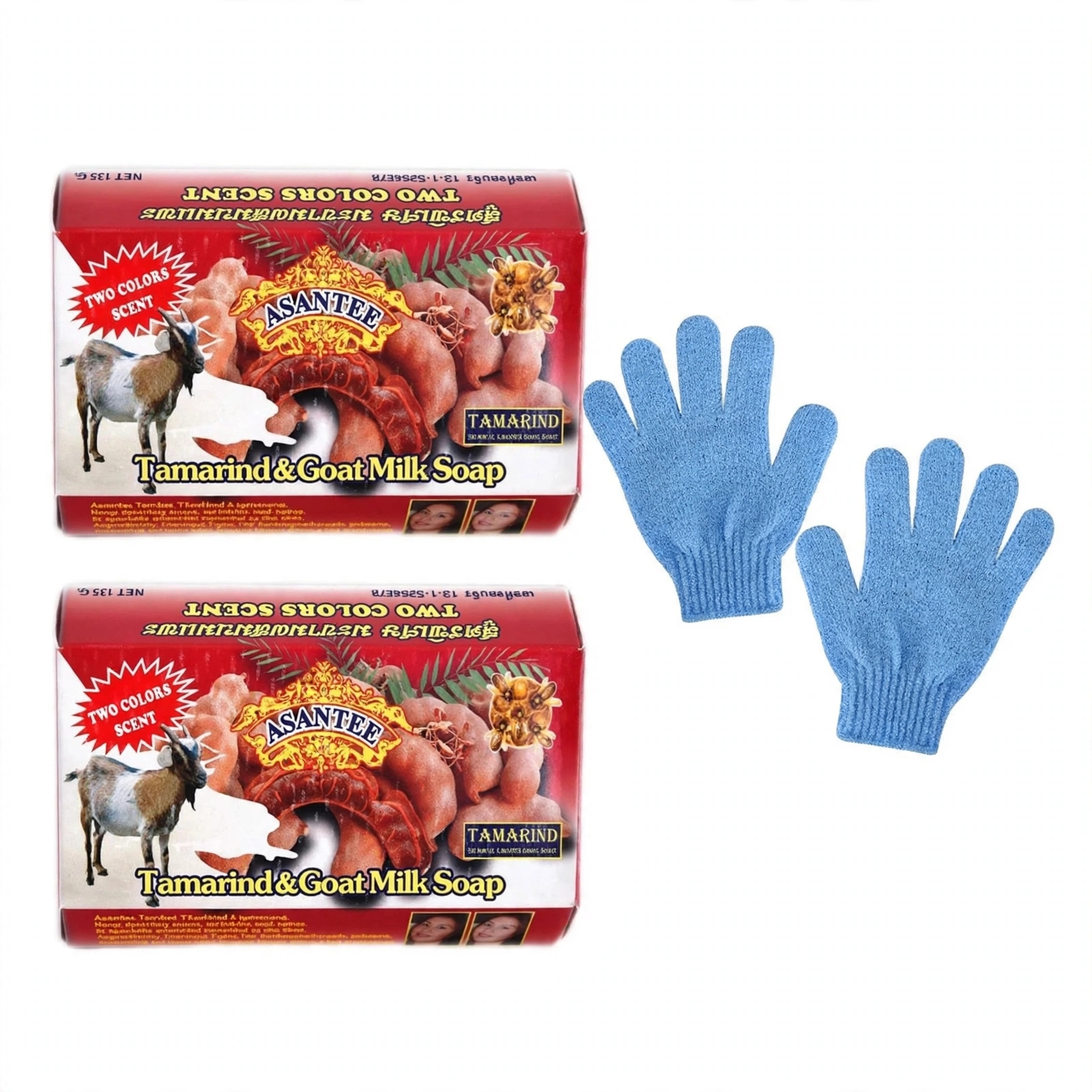2x Asantee Tamarind Goat Milk Soap + Free Bath Gloves