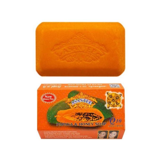3 Pcs Asantee Papaya & Honey Soap Q10 AHA+BHA 125g x 3 - Whitening, Anti-Acne, Brightening Herbal Soap - Best offer