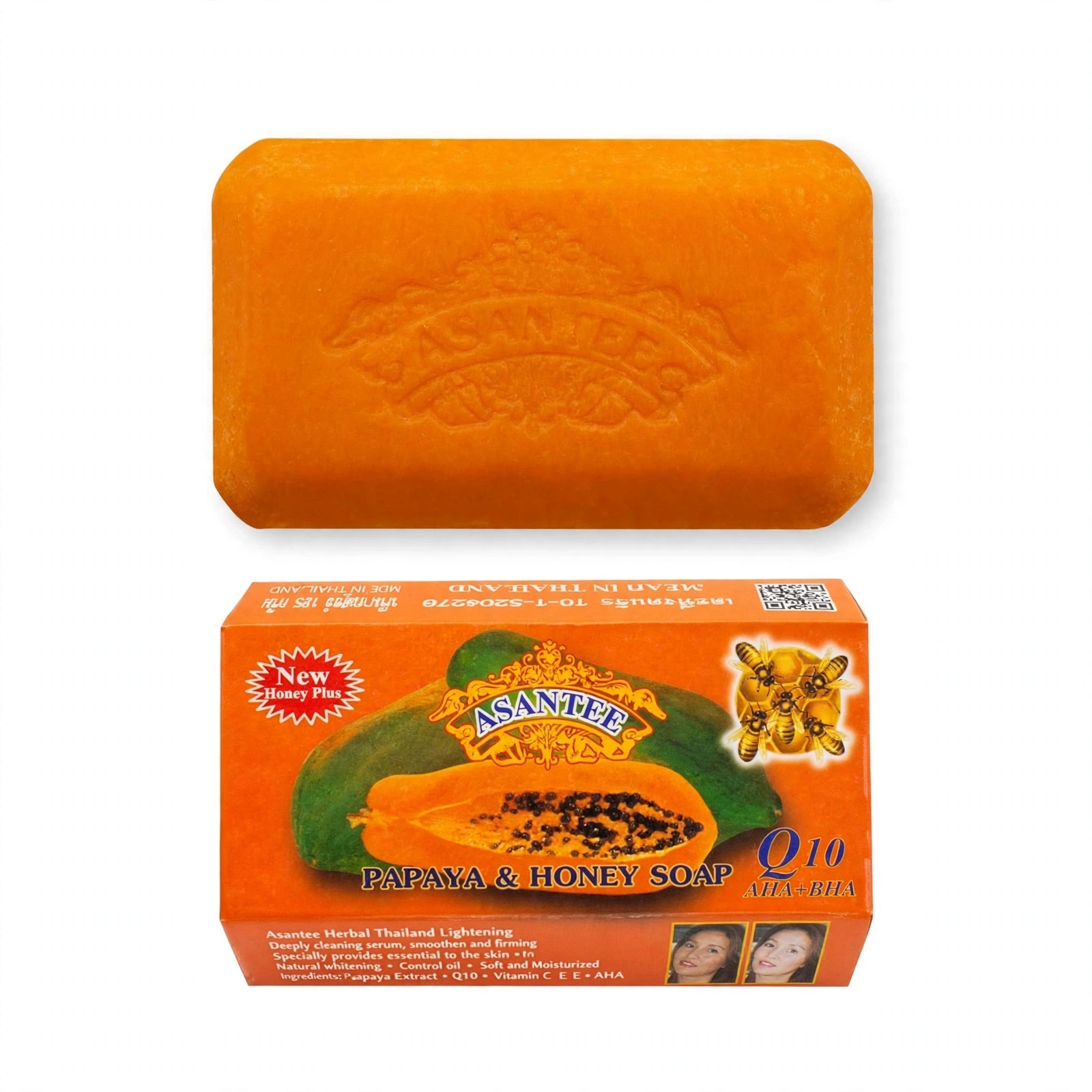3 Pcs Asantee Papaya & Honey Soap Q10 AHA+BHA 125g x 3 - Whitening, Anti-Acne, Brightening Herbal Soap - Best offer