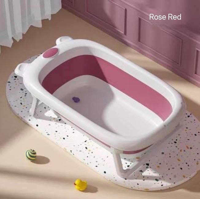 Foldable Baby Bathtub Portable Infant Bath Tub Collapsible Space Saving Design with Soft Cushion Built In Thermometer Comfortable Safe Bathing Tub for Newborns Toddlers 0 to 5 Years