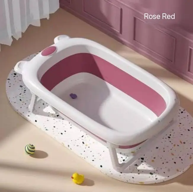 Foldable Baby Bathtub Portable Infant Bath Tub Collapsible Space Saving Design with Soft Cushion Built In Thermometer Comfortable Safe Bathing Tub for Newborns Toddlers 0 to 5 Years