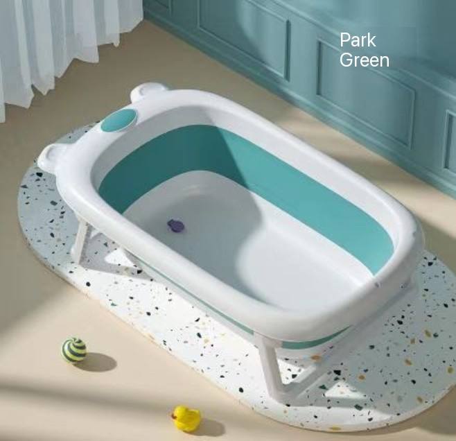 Foldable Baby Bathtub Portable Infant Bath Tub Collapsible Space Saving Design with Soft Cushion Built In Thermometer Comfortable Safe Bathing Tub for Newborns Toddlers 0 to 5 Years
