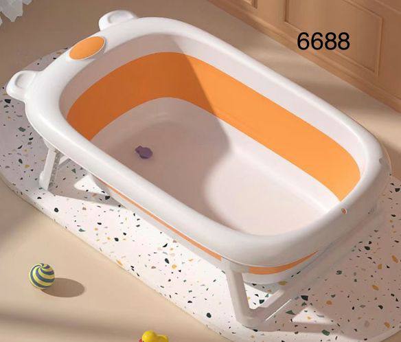 Foldable Baby Bathtub Portable Infant Bath Tub Collapsible Space Saving Design with Soft Cushion Built In Thermometer Comfortable Safe Bathing Tub for Newborns Toddlers 0 to 5 Years