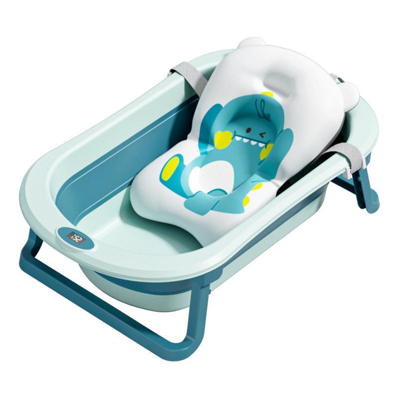 Large Baby Bathtub with Ultra Soft Cushion Built In Thermometer Foldable Infant Bath Tub Comfortable Safe Newborn Toddler Bathing Tub Portable Design for 0 to 5 Years