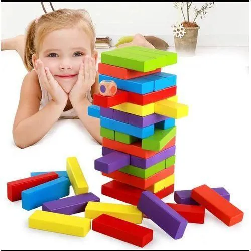 Coloured Jenga Wooden Block Stacking Game Colorful Balance Tower Family Party Game for Kids Adults Educational Indoor Outdoor Team Building Fun Strategy Entertainment Gift Toy
