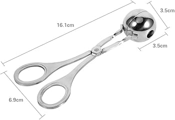 Stainless Steel Meatball Shaper Scissors with Round Mould, Release Hole and Mirror-Polished Finish