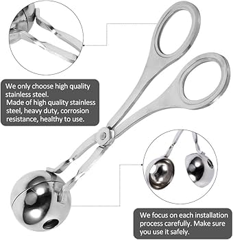 Stainless Steel Meatball Shaper Scissors with Round Mould, Release Hole and Mirror-Polished Finish
