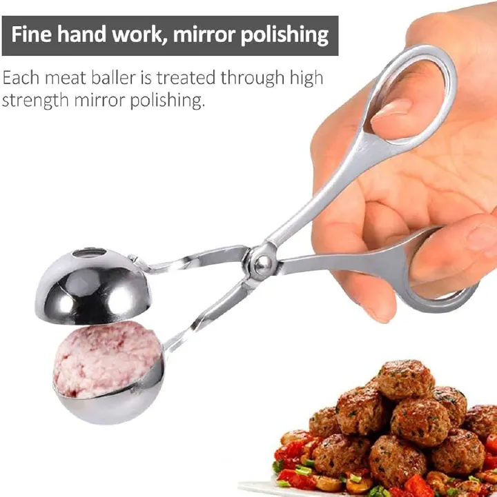 Stainless Steel Meatball Shaper Scissors with Round Mould, Release Hole and Mirror-Polished Finish