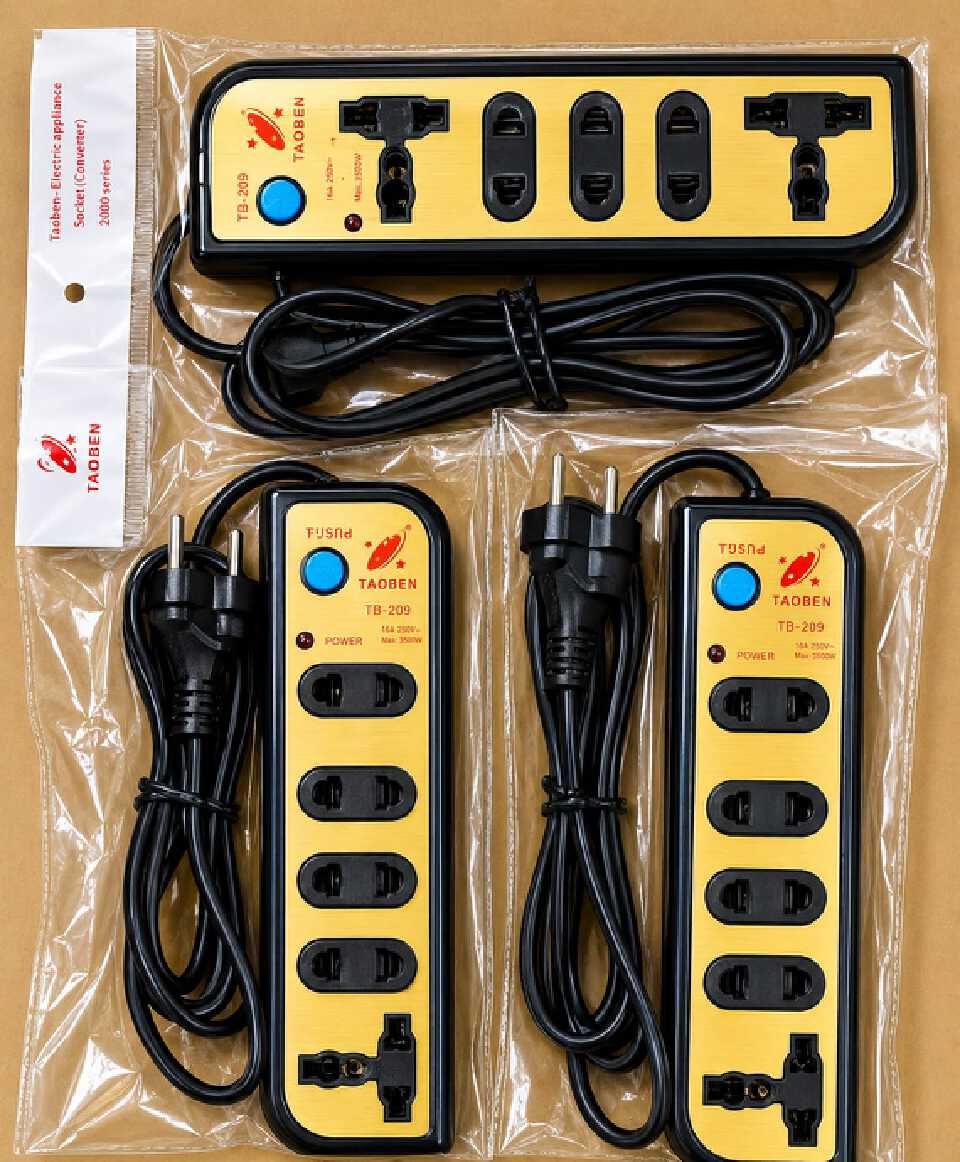 Taoben TB-209 5-Way Extension Socket with Master Switch and Power Indicator – Black and Gold