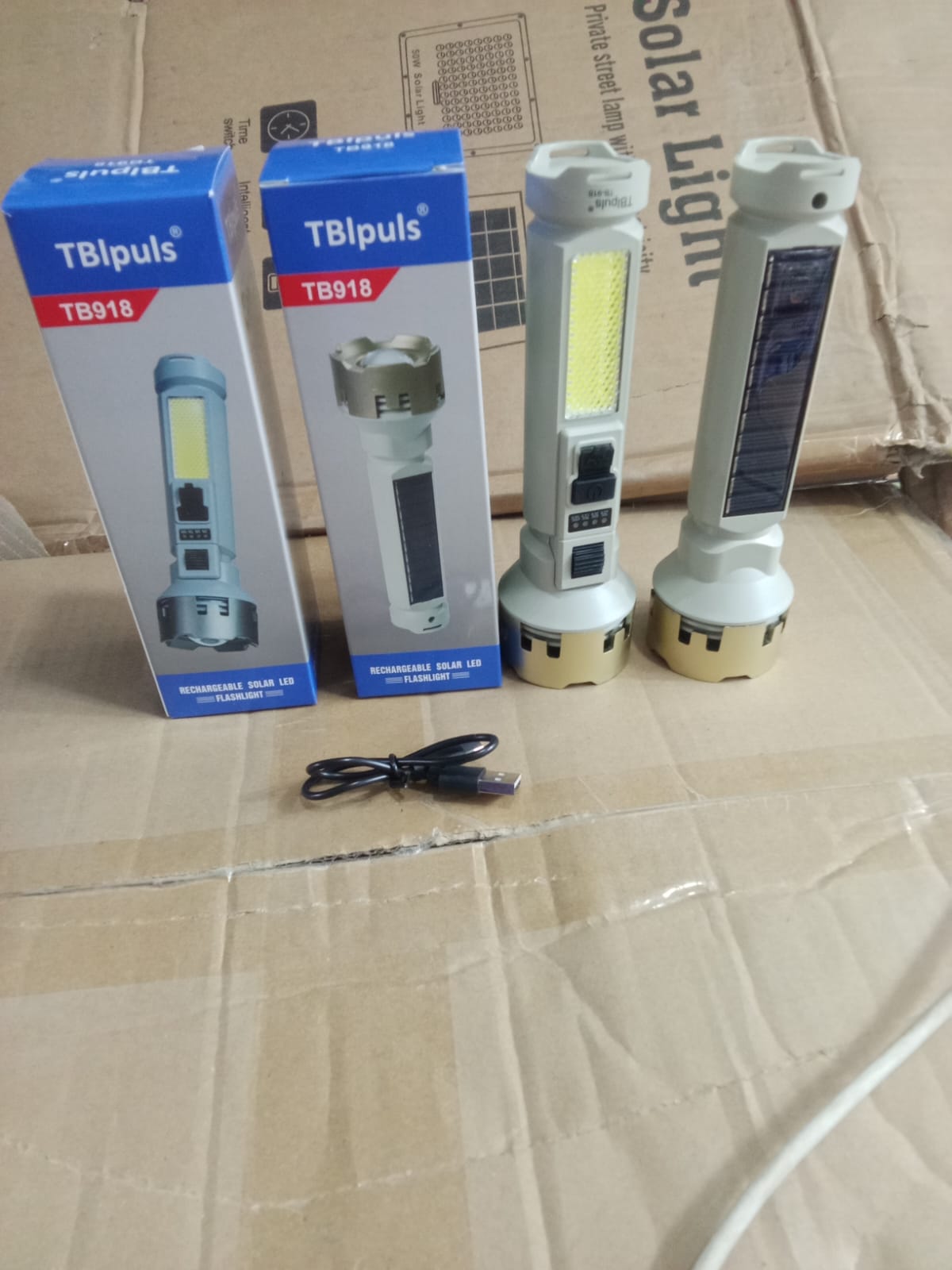 TBIPULS TB918 Rechargeable Solar LED Flashlight Portable Torch with Side Solar Panel Power Bank Function High-Brightness Emergency Light for Camping Outdoor Use, Home Backup, and Mobile Charging Suppo