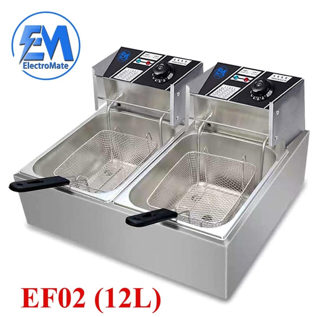 12L Double Deep Fryer Stainless Steel Electric Dual Tank Fryer Commercial Countertop Deep Fryer with Temperature Control Frying Basket for Chips Chicken Fish Snacks Restaurant Kitchen