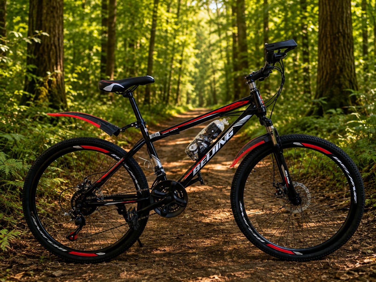 26 Inch Mountain Bike with 21 Speed Gears, Front and Rear Disc Brakes, Durable Steel Frame, Suspension Fork, Anti Slip Tires, Comfortable Saddle and Adult Bicycle
