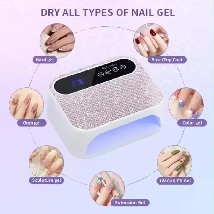 288W 2-in-1 UV LED Nail Lamp Professional Gel Nail Dryer with 72 LED Lights Smart Sensor Digital Display Double Speed Curing for Home Salon Manicure Pedicure