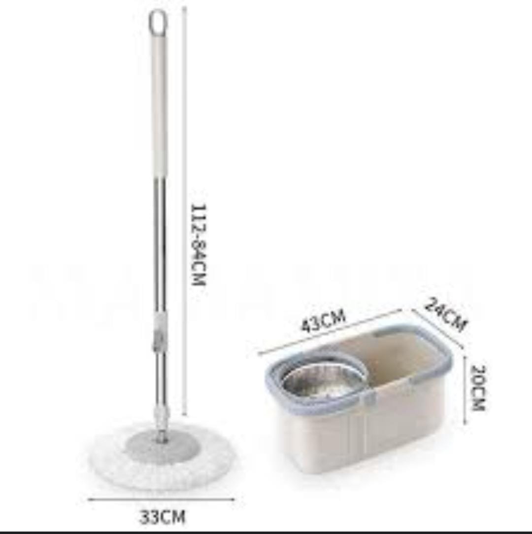 17L Rotary Spin Mop and Bucket Cleaning Set with 112cm Handle, Stainless Steel Wringer and 2 Microfibre Mop Heads