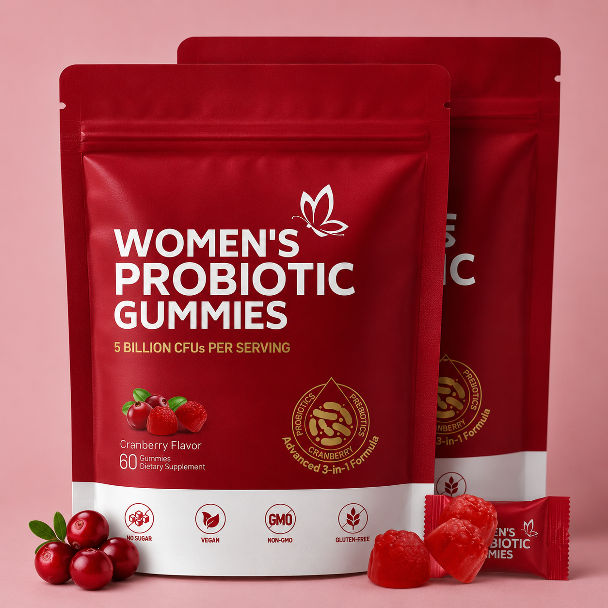 women's probiotics gummies female probiotic cranberry flavor 60 gummies
