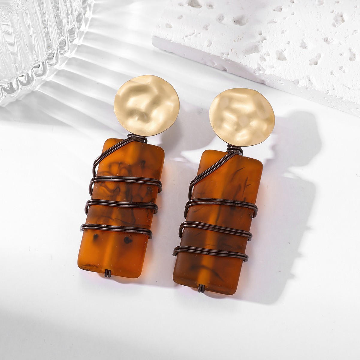 French Retro Cream Almond And Sunset Orange Acrylic Long Pendant For Women's Party Jewelry Earrings J611