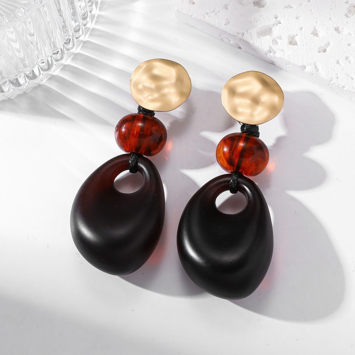 French Retro Cream Almond And Sunset Orange Acrylic Long Pendant For Women's Party Jewelry Earrings J611
