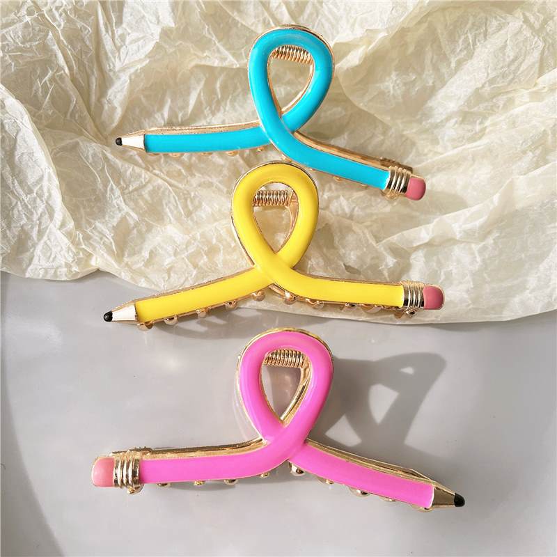 9CM Colorful Pencil Hair Claw Funny Stationery Series Alloy Claw Clips Trendy Hair Clips for Women Girls Hair Accessories J206