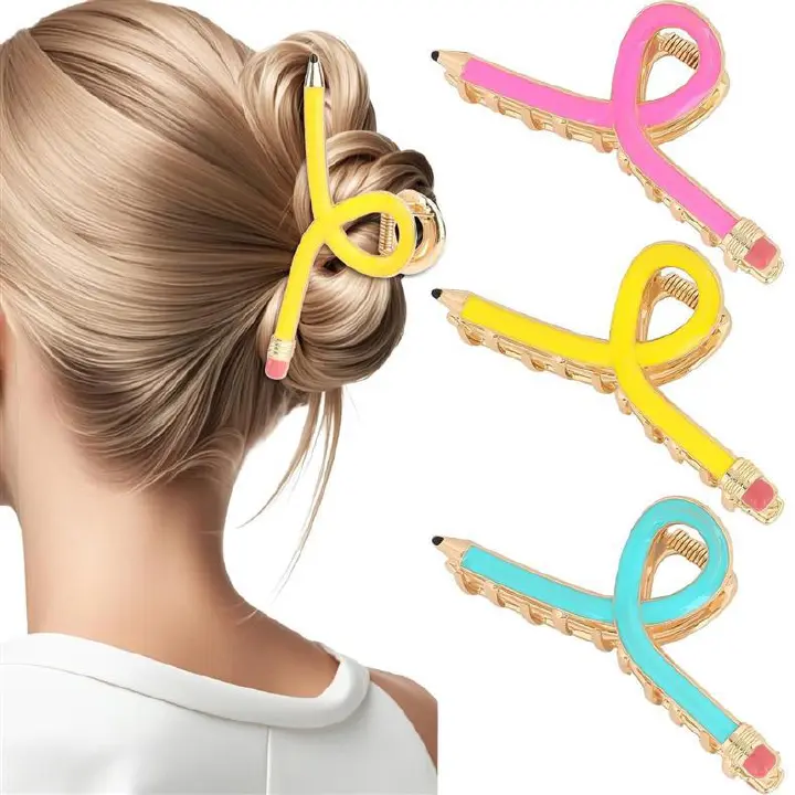 9CM Colorful Pencil Hair Claw Funny Stationery Series Alloy Claw Clips Trendy Hair Clips for Women Girls Hair Accessories J206