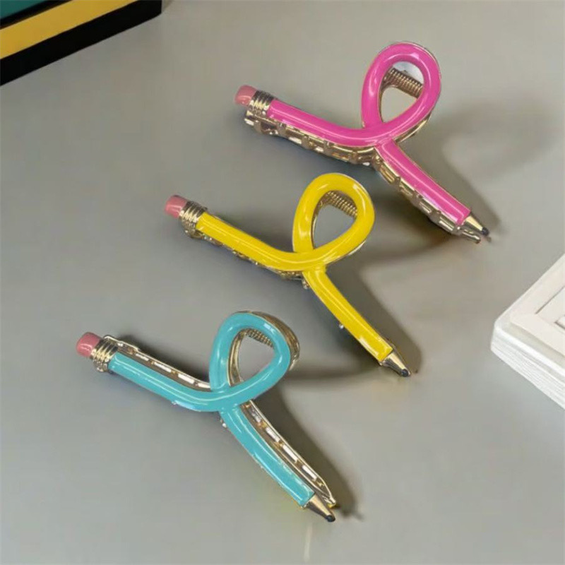 9CM Colorful Pencil Hair Claw Funny Stationery Series Alloy Claw Clips Trendy Hair Clips for Women Girls Hair Accessories J206