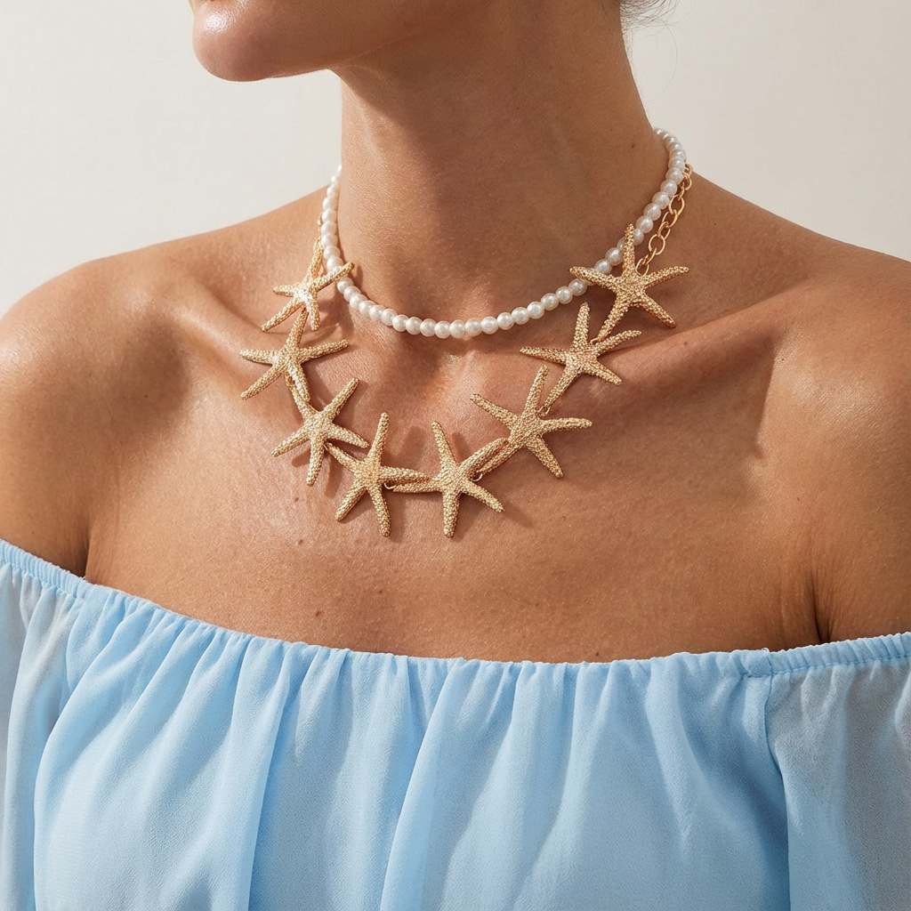 Boho Starfish Shell Ceramic Fish Pendant Necklaces For Women Colorful Irregular Stone Baroque Pearl Choker Beach Party Jewelry J316