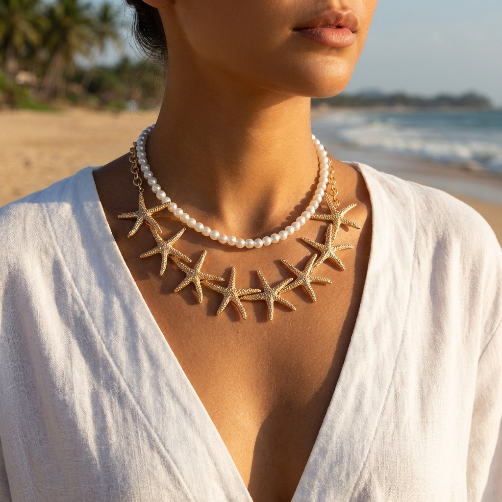 Boho Starfish Shell Ceramic Fish Pendant Necklaces For Women Colorful Irregular Stone Baroque Pearl Choker Beach Party Jewelry J316