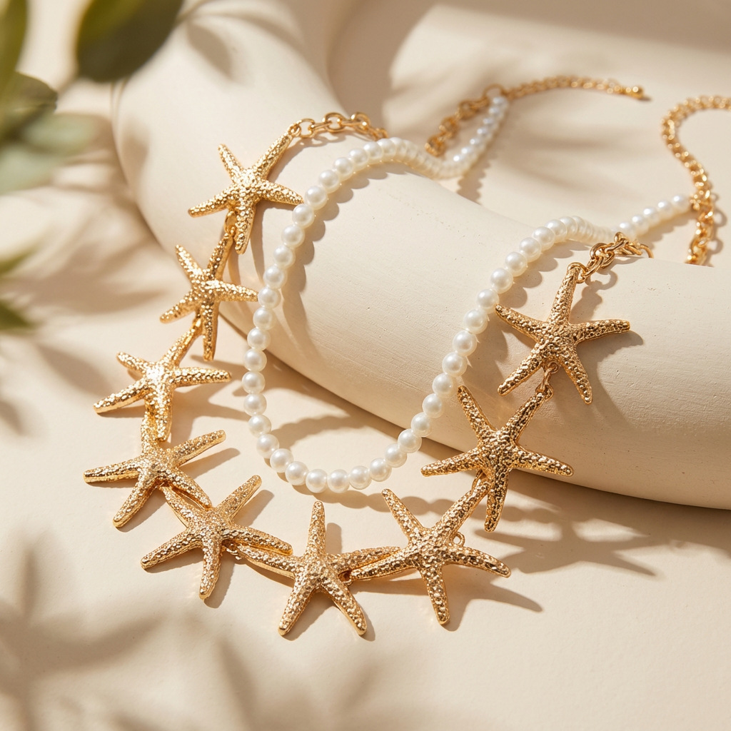 Boho Starfish Shell Ceramic Fish Pendant Necklaces For Women Colorful Irregular Stone Baroque Pearl Choker Beach Party Jewelry J316