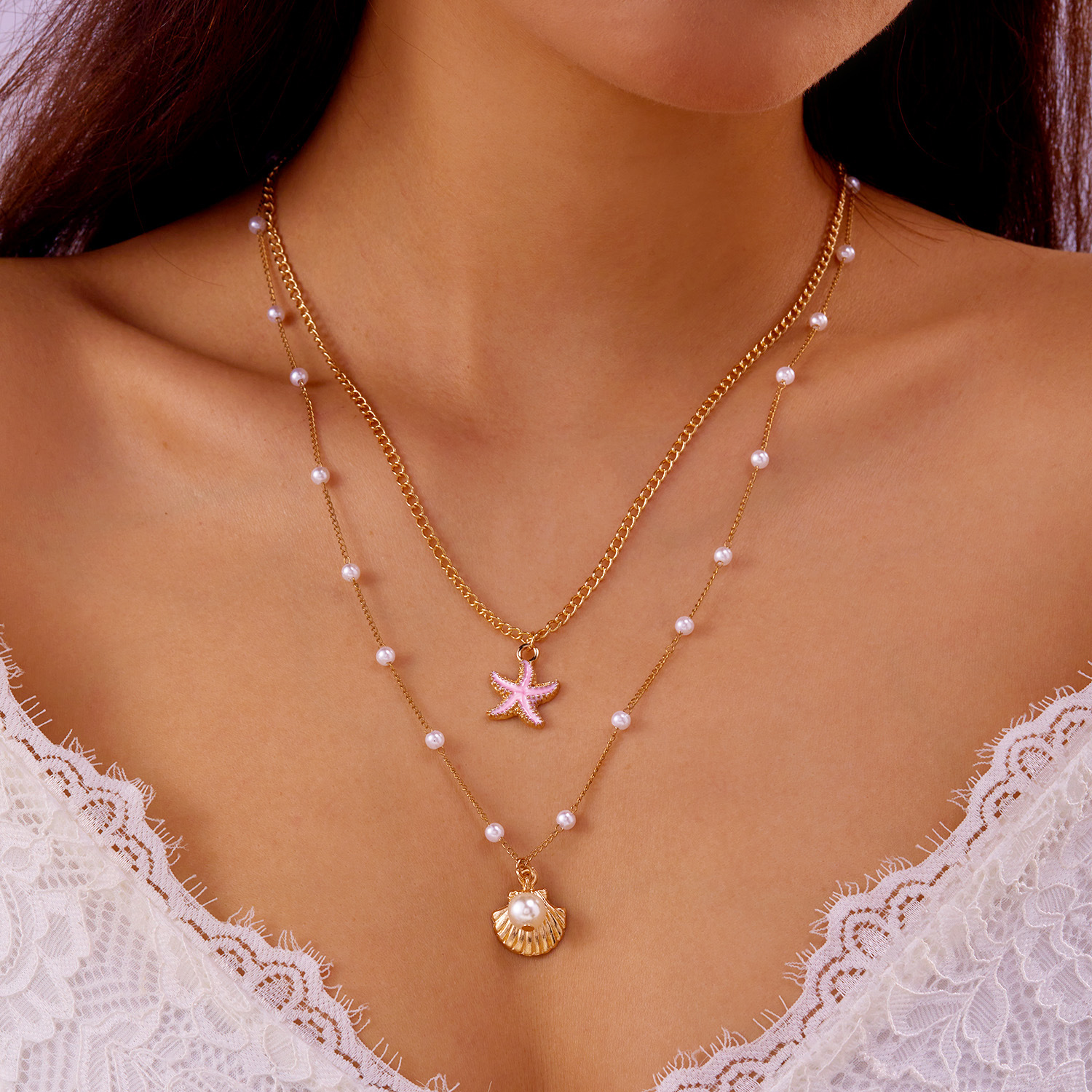 Boho Starfish Shell Ceramic Fish Pendant Necklaces For Women Colorful Irregular Stone Baroque Pearl Choker Beach Party Jewelry J316