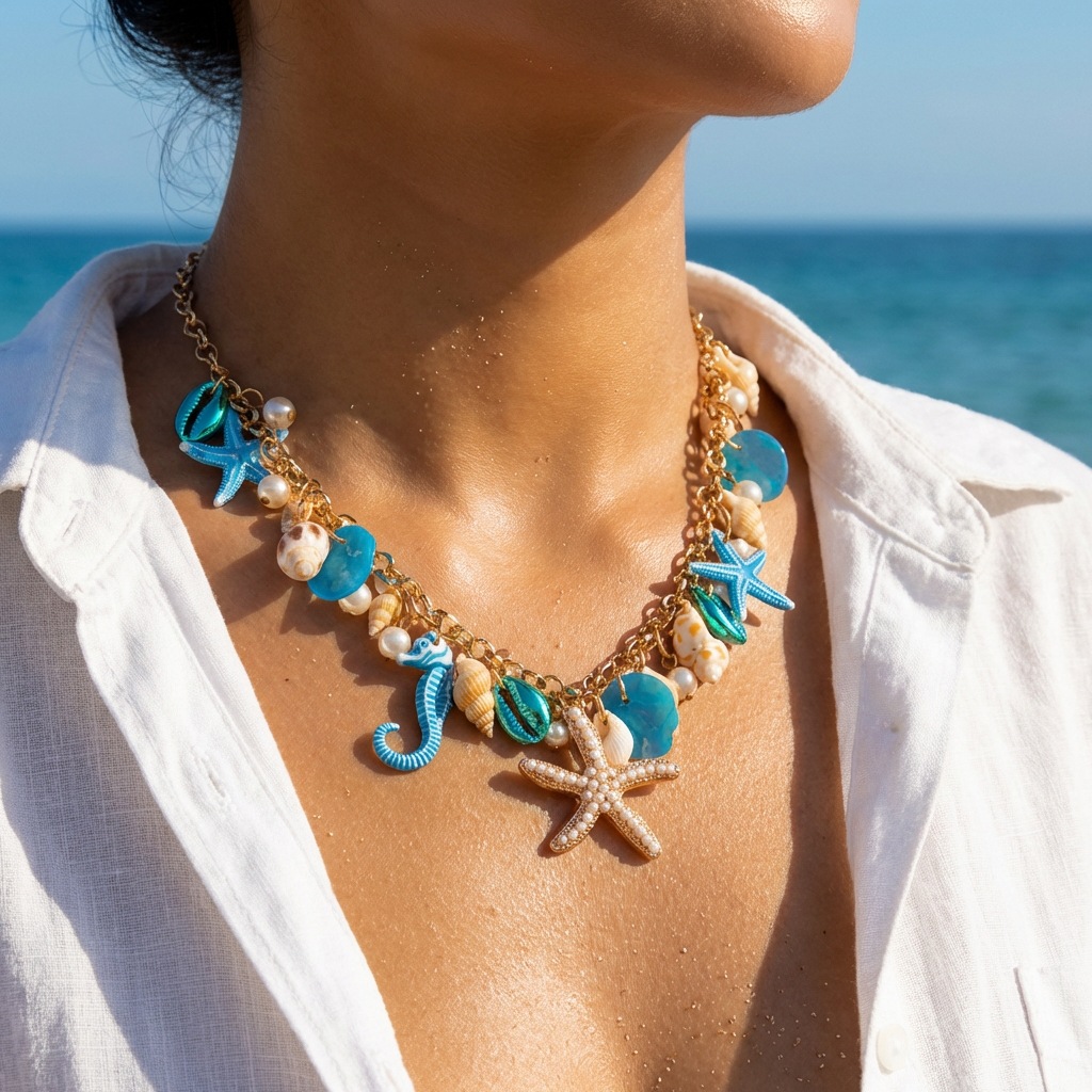 Boho Starfish Shell Ceramic Fish Pendant Necklaces For Women Colorful Irregular Stone Baroque Pearl Choker Beach Party Jewelry J316
