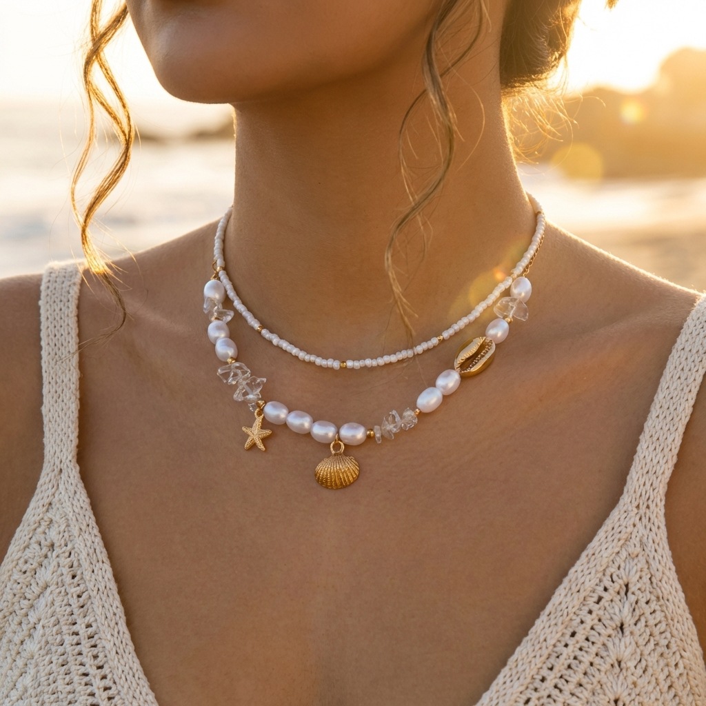 Boho Starfish Shell Ceramic Fish Pendant Necklaces For Women Colorful Irregular Stone Baroque Pearl Choker Beach Party Jewelry J316
