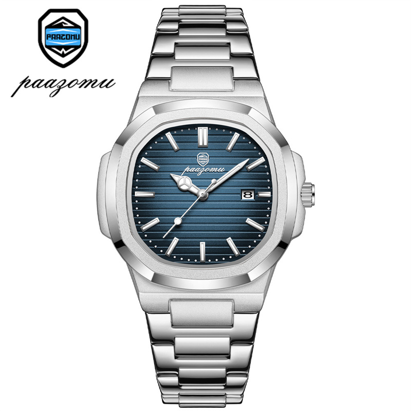 New Arrival Men's Octagonal Cushion Quartz Watch Striped Dial Single Calendar Waterproof Ultra Thin Stainless Steel Bracelet Minimalist Versatile Business Casual Male Wristwatch