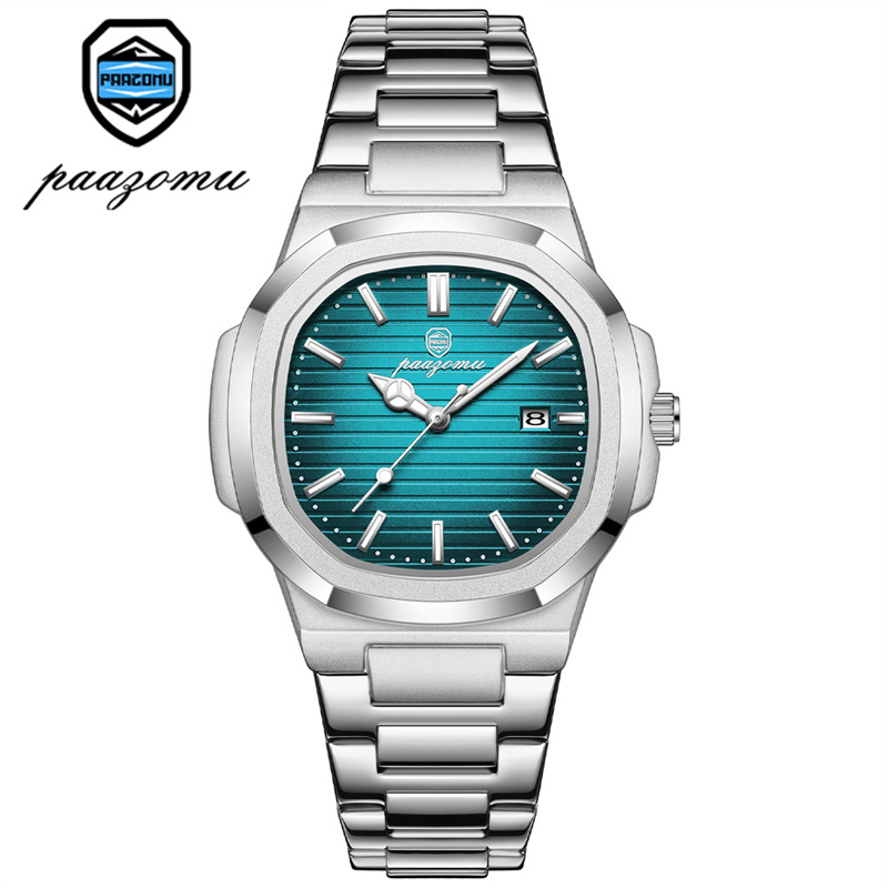 New Arrival Men's Octagonal Cushion Quartz Watch Striped Dial Single Calendar Waterproof Ultra Thin Stainless Steel Bracelet Minimalist Versatile Business Casual Male Wristwatch