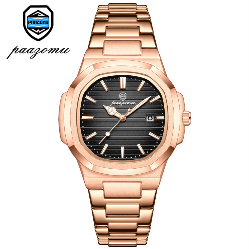 New Arrival Men's Octagonal Cushion Quartz Watch Striped Dial Single Calendar Waterproof Ultra Thin Stainless Steel Bracelet Minimalist Versatile Business Casual Male Wristwatch
