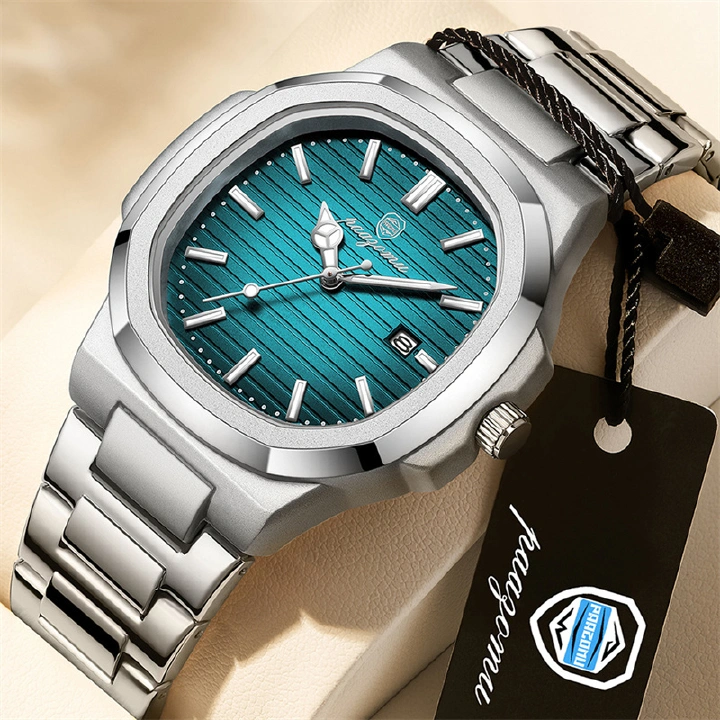 New Arrival Men's Octagonal Cushion Quartz Watch Striped Dial Single Calendar Waterproof Ultra Thin Stainless Steel Bracelet Minimalist Versatile Business Casual Male Wristwatch