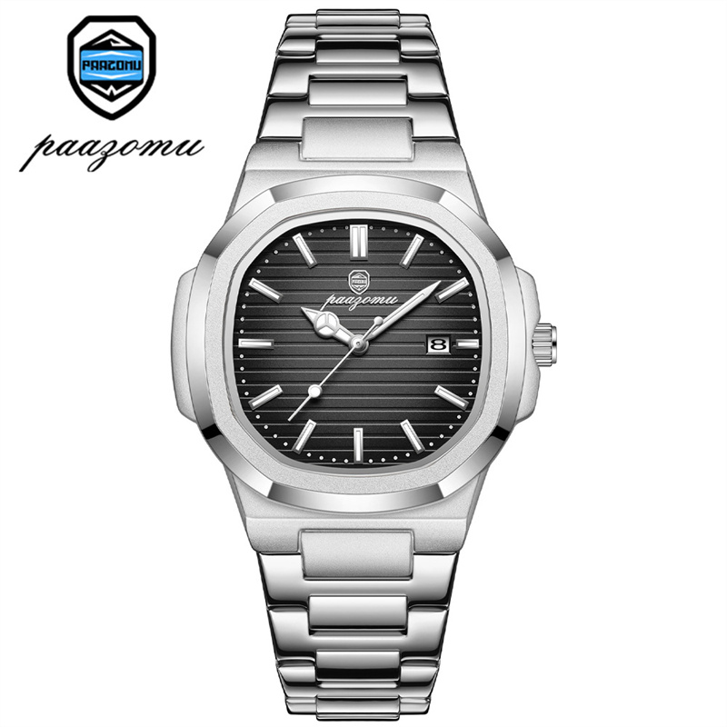 New Arrival Men's Octagonal Cushion Quartz Watch Striped Dial Single Calendar Waterproof Ultra Thin Stainless Steel Bracelet Minimalist Versatile Business Casual Male Wristwatch