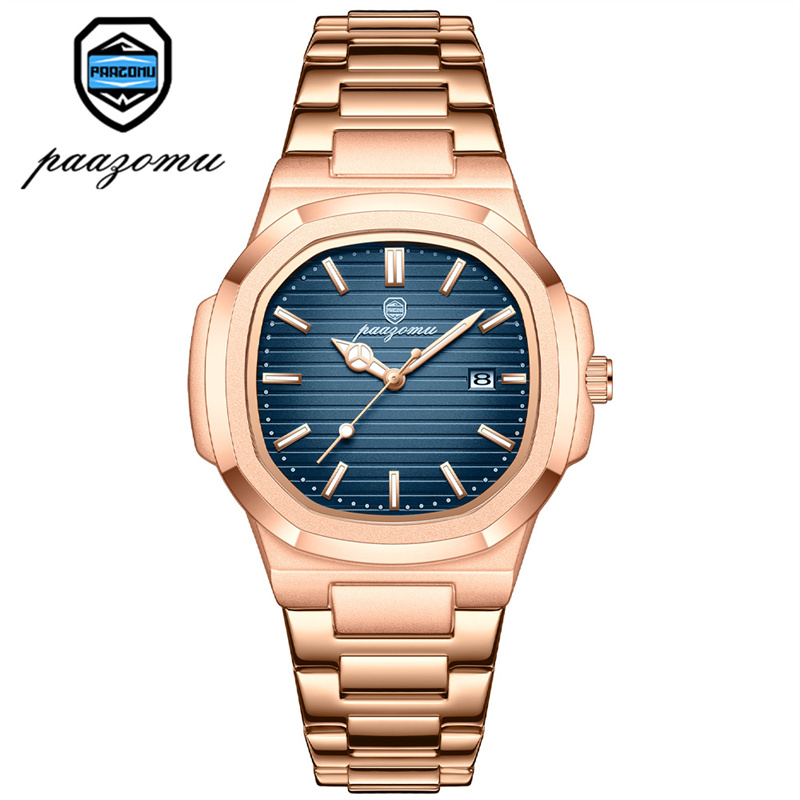 New Arrival Men's Octagonal Cushion Quartz Watch Striped Dial Single Calendar Waterproof Ultra Thin Stainless Steel Bracelet Minimalist Versatile Business Casual Male Wristwatch