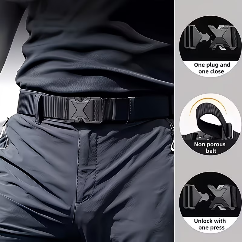 Men's X-Shaped Quick Release Tactical Belt - Quick Buckle, Thickened Nylon Webbing, Breathable and Wear-Resistant, Ideal for Outdoor Training, Work Commuting and Tactical Duty, Best Choice for Husband