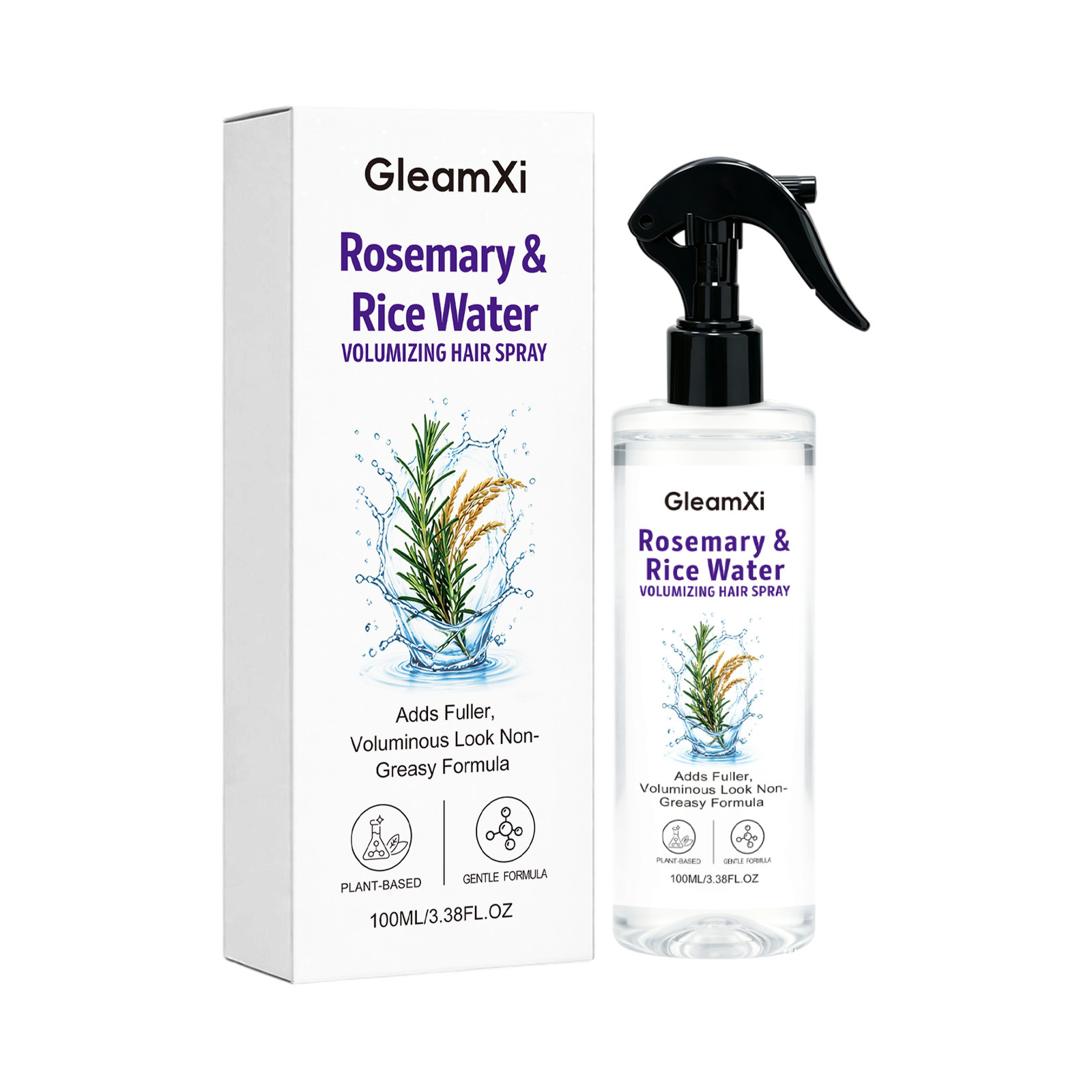 Rosemary & Rice Water Volumizing Hair Spray 100ml – Silicone-Free, Non-Greasy Leave-In Treatment for Fine & Flat Hair, Lightweight Fine Mist for Fuller, Bouncy & Smooth Hair, Refreshing Rosemary Scent