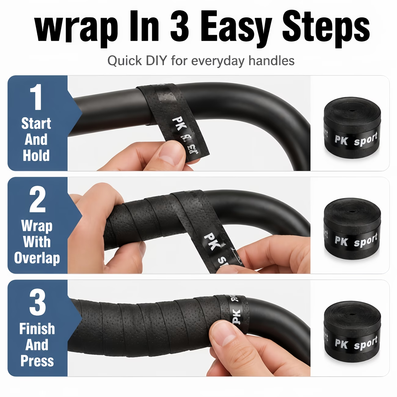 2pcs PU Anti-Slip Wrap Grip Tape, Sweat-Absorbent Self-Adhesive Shock Absorbing Handle Wrap, Universal for Fishing Rod, Tennis Racket, Bike Handlebar, Stroller, Steering Wheel, Door Handle, Cup Grips