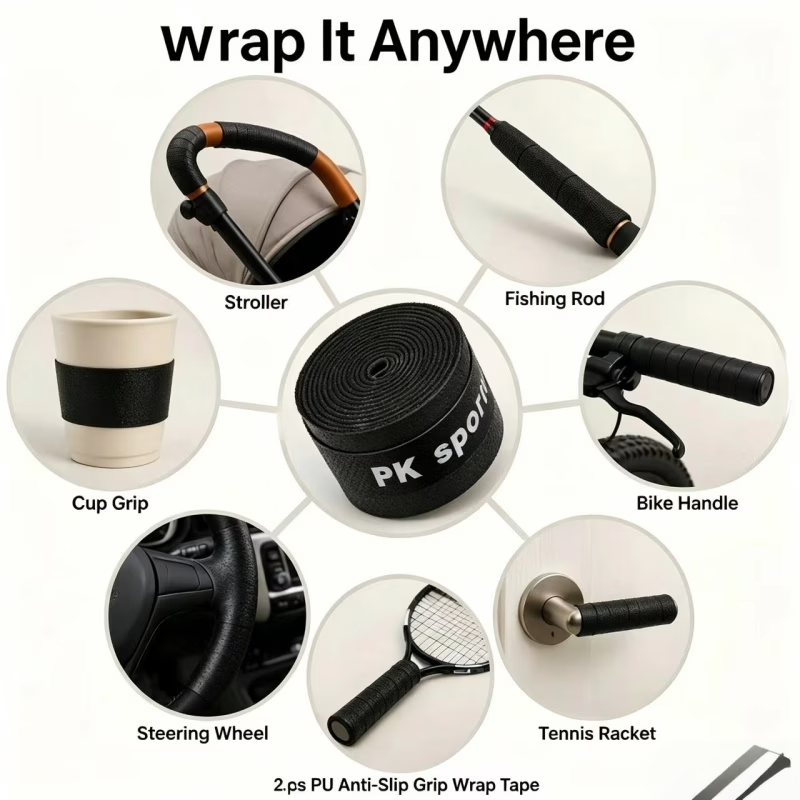 2pcs PU Anti-Slip Wrap Grip Tape, Sweat-Absorbent Self-Adhesive Shock Absorbing Handle Wrap, Universal for Fishing Rod, Tennis Racket, Bike Handlebar, Stroller, Steering Wheel, Door Handle, Cup Grips