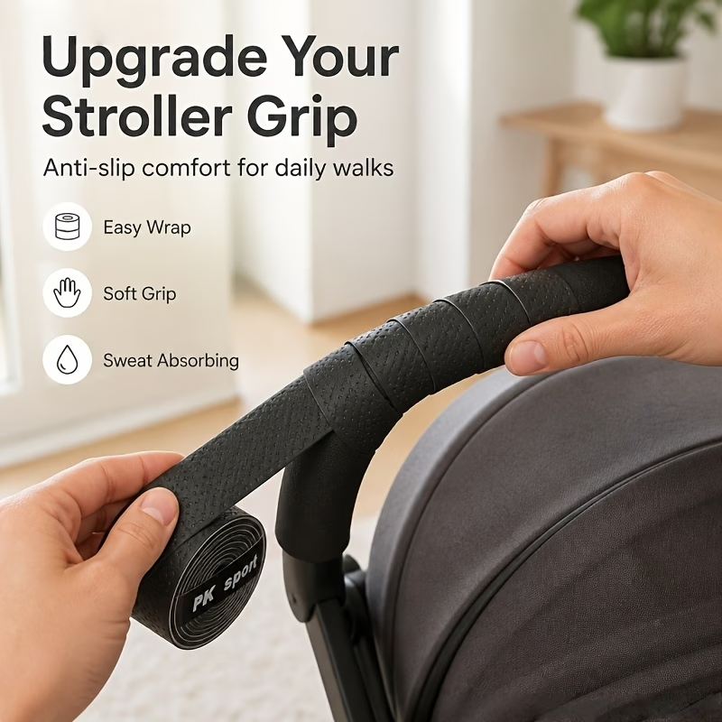 2pcs PU Anti-Slip Wrap Grip Tape, Sweat-Absorbent Self-Adhesive Shock Absorbing Handle Wrap, Universal for Fishing Rod, Tennis Racket, Bike Handlebar, Stroller, Steering Wheel, Door Handle, Cup Grips