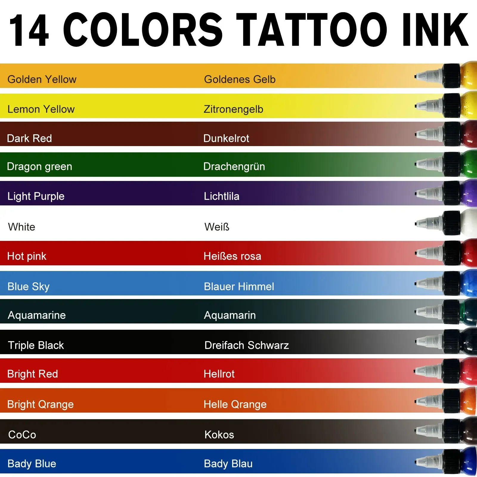 30ml/1oz Professional Tattoo Inks 14-color Tattoo Practice Pigment Professional Tattoo Supplies for 3D Makeup Beauty Skin Body Art Painting
