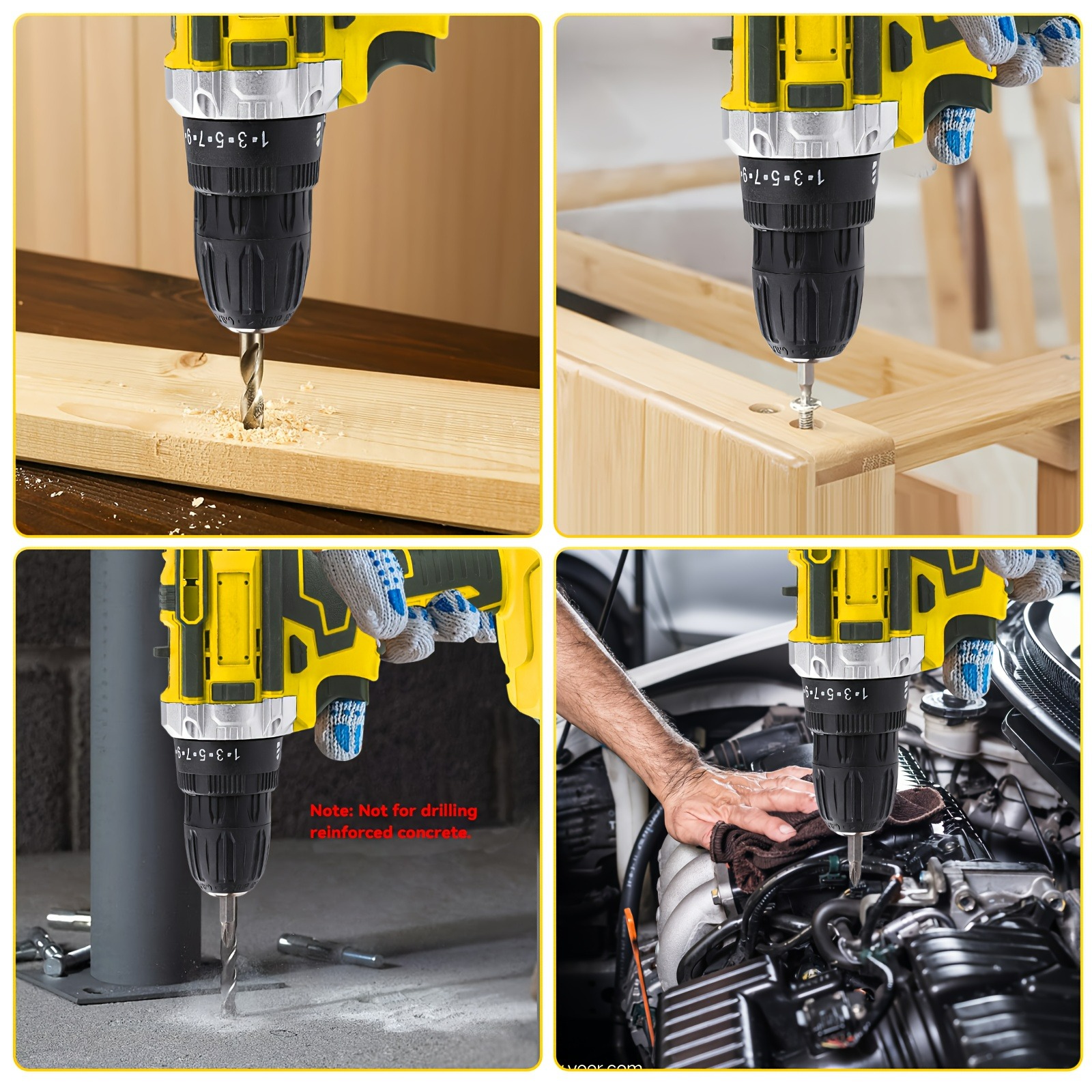 147Pcs Tool Set Cordless Impact Drill Kit With 2 Lithium Battery 45Nm Max Torque Built In LED Light For Home Renovation Woodworking Furniture Assembly Metal Drilling Car Repair Motorcycle Repair