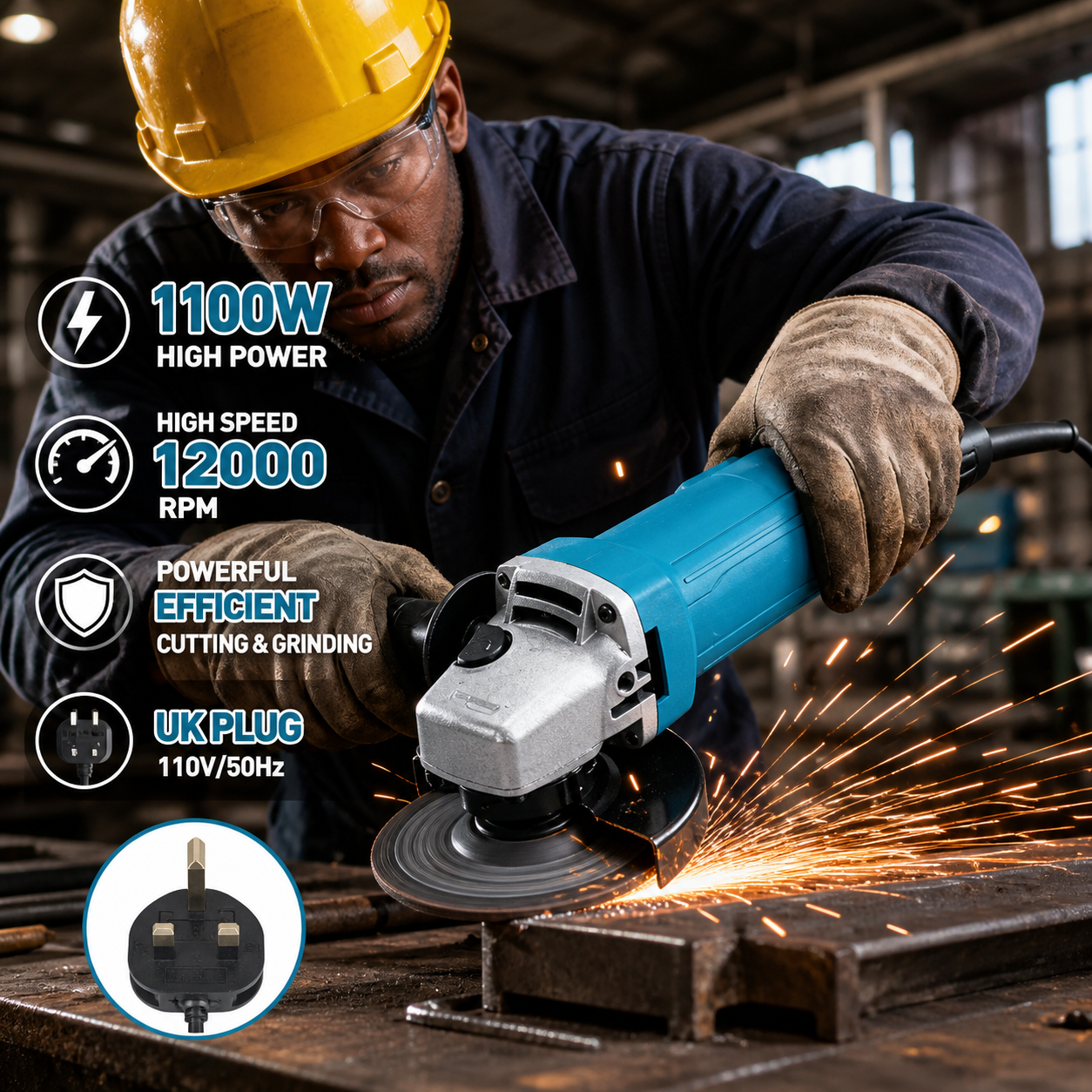 1100W Electric Angle Grinder 125mm 220V Corded Grinding Machine Grinding Polishing and Cutting Machine Repair Power Tool